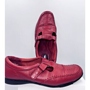 Womens 8W Red Leather Mary Jane Flats E1P-KV Dr Scholls Driving Shoes Air Pillo